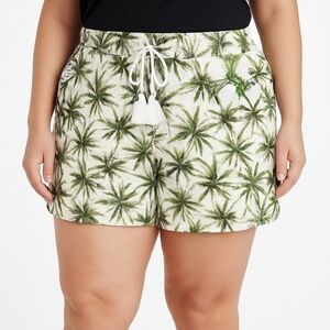 NWT BRIGGS Linen Blend Palm Tree Print Pull-On Shorts – XXL – Green & White